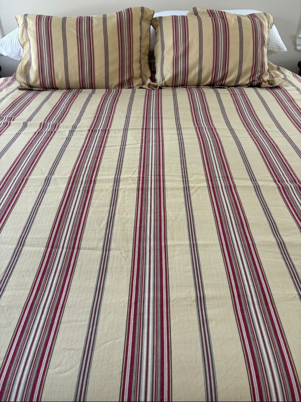 Pottery Barn 2006 Tan Red Striped King Duvet Cover & (2) Standard Pillow Shams